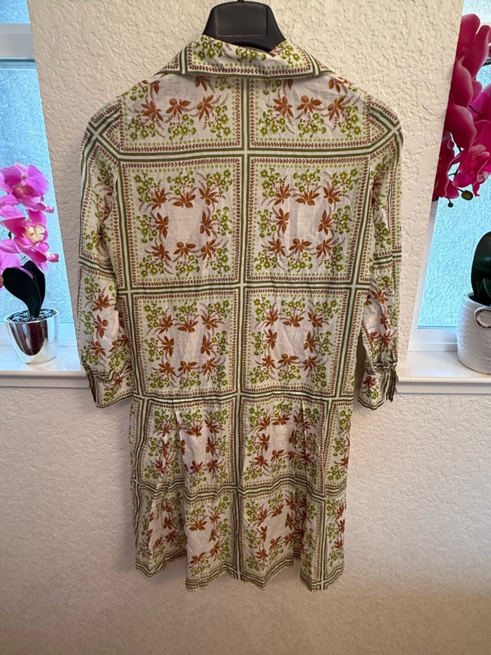 Vintage Flora Luxury Tile Shirtdress💯% Cotton Mother-of-Pearl Button Size: 8-10 - Picture 14 of 17